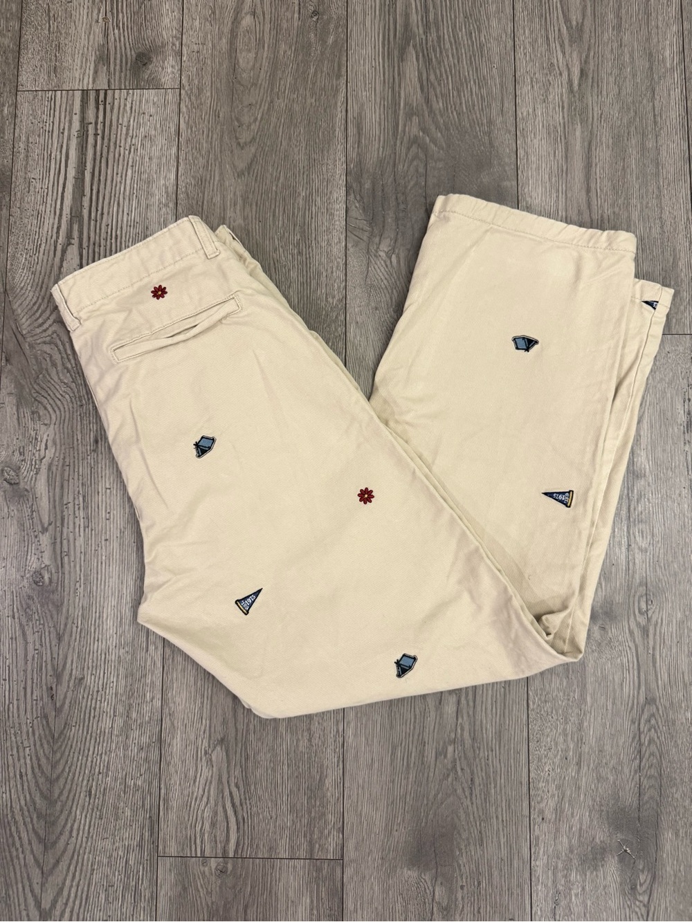 Zara Khaki Cotton Embroidered Chino Camp Flag Women’s 31 Pants